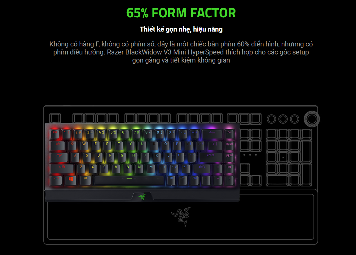 Bàn phím cơ không dây Razer Blackwidow V3 Mini Hyperspeed Phantom Pudding Yellow sw (RZ03-03891900-R3M1) 2