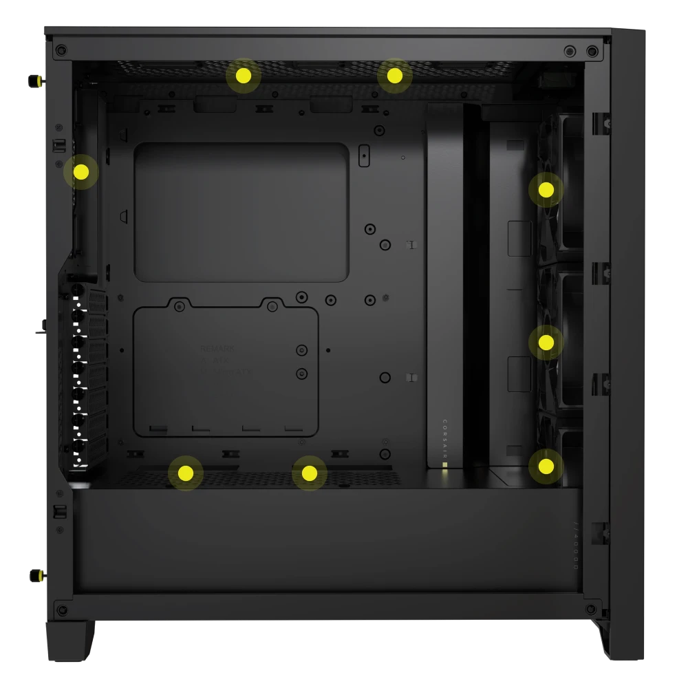 view of empty 4000D RGB AIRFLOW PC case showing fan capacity.