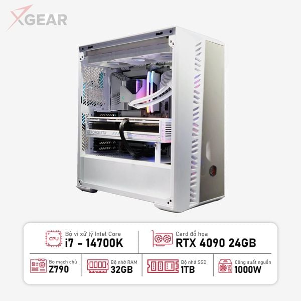 PC Xi7 Ultra White Asus 4090 (i7 14700K/VGA 4090 24GB/ SSD 1TB PCIe)