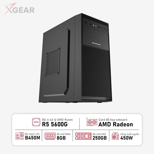 PC Xgear Office R5 (Ryzen 5 5600G/8GB/SSD256 Pcie) Win 11 Pro Bản quyền