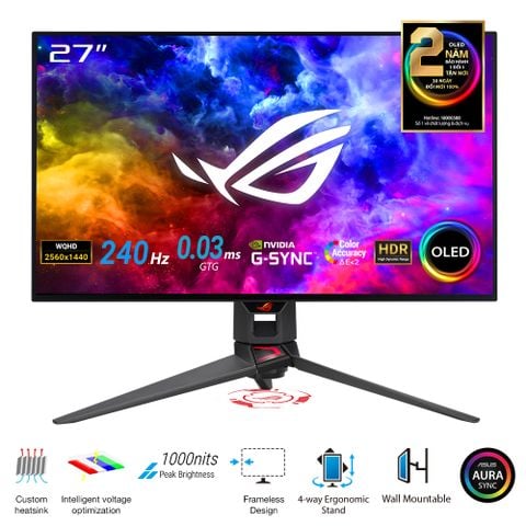Màn hình Asus ROG Swift OLED PG27AQDM (27/ QHD 2K/ OLED/ 0.03 ms GTG/ 240Hz/ 135% sRGB)
