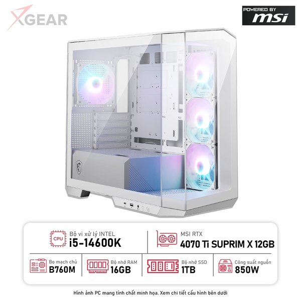 PC Xi5 MSI Project Zero 4070Ti (i5 14600K/ VGA 4070 Ti SUPRIM 12GB/ SSD 1TB PCIe)