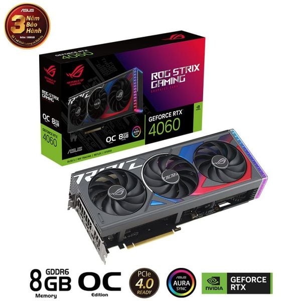 VGA ASUS ROG Strix GeForce RTX 4060 OC 8GB GDDR6 (ROG-STRIX-RTX4060-O8G-GAMING)