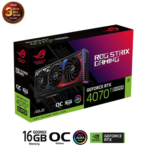 VGA ASUS ROG Strix GeForce RTX 4070 Ti SUPER 16GB GDDR6X OC Edition (ROG-STRIX-RTX4070TIS-O16G-GAMING)