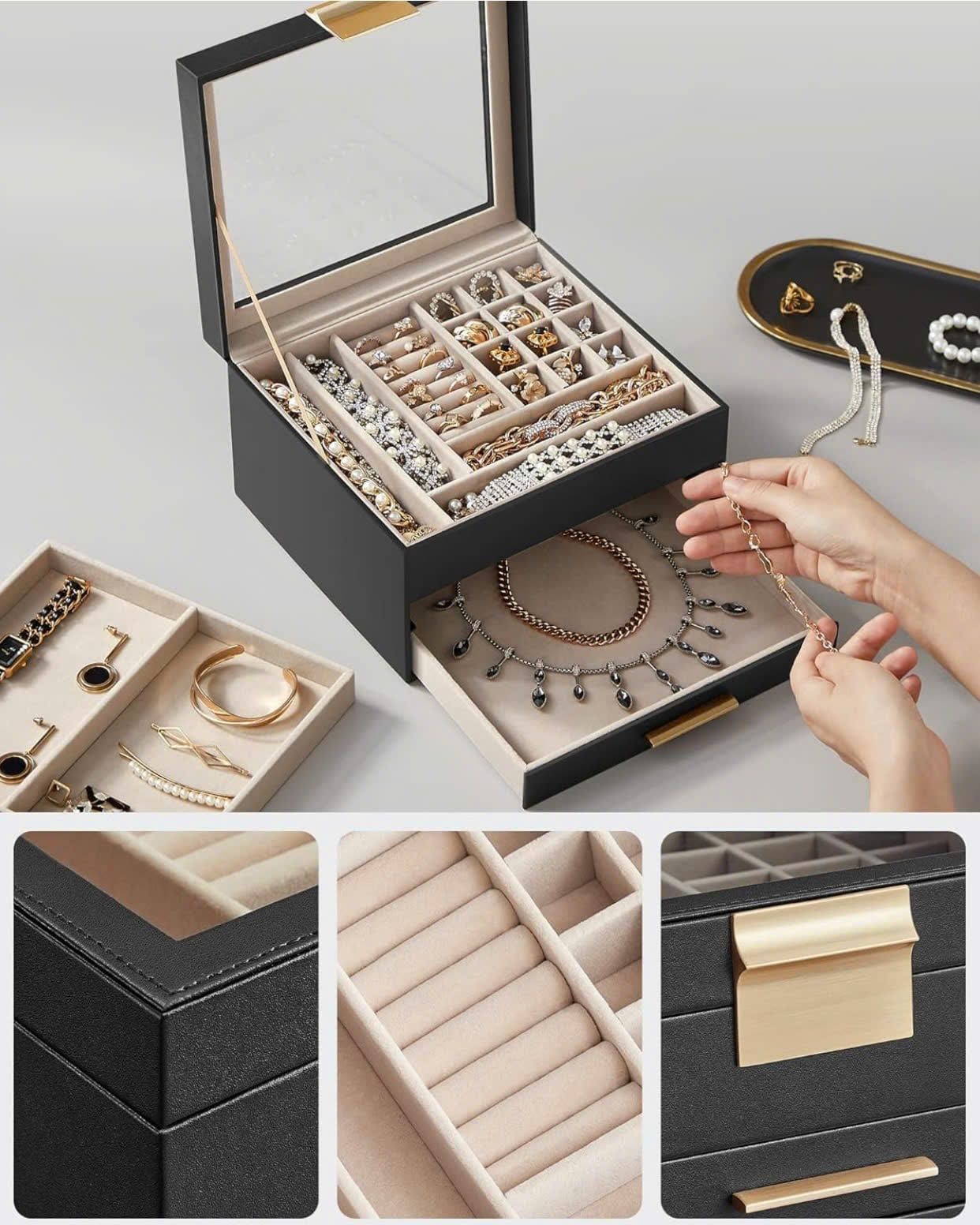  Hộp đựng trang sức, kính mắt, phụ kiện trang điểm có nắp kính Songmics 