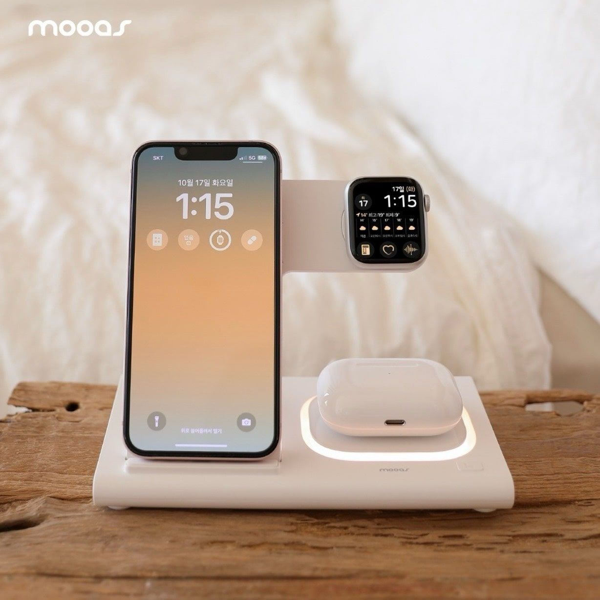  Sạc đa năng không dây 3in1 Mooas Hàn Quốc 