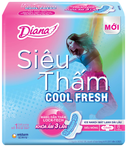 Băng vệ sinh Diana cool fresh siêu thấm siêu mỏng cánh 8 miếng