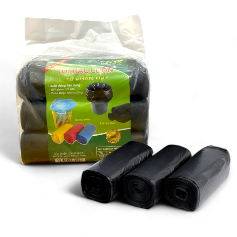 Túi Bóng Đen, Túi Rác Tự Phân Hủy TAHUFA, Bao Rác Đen. Sét 3 Cuộn/Túi.
