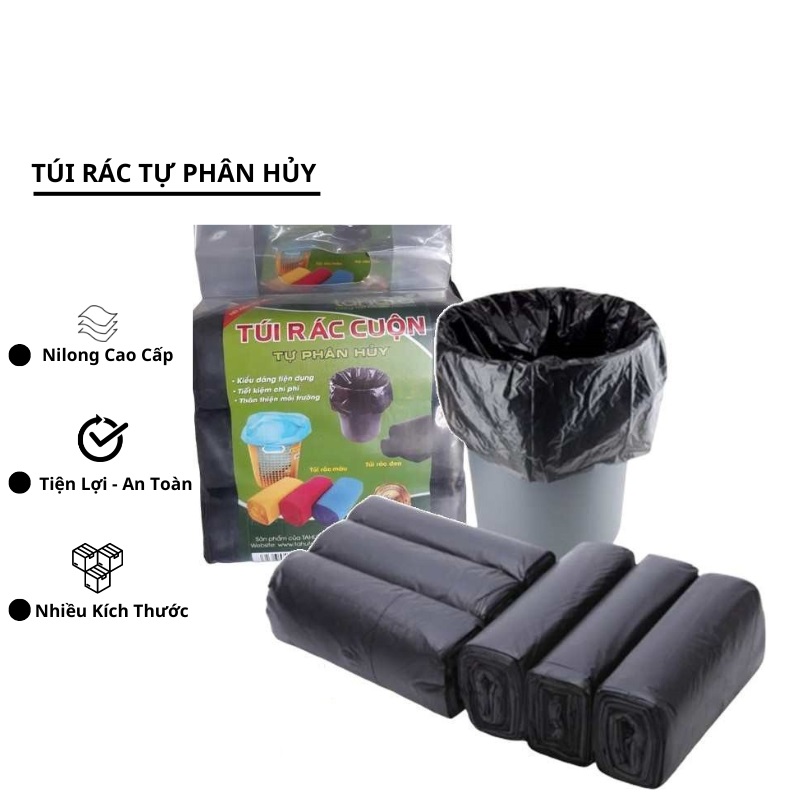 Túi Bóng Đen, Túi Rác Tự Phân Hủy TAHUFA, Bao Rác Đen. Sét 3 Cuộn/Túi.