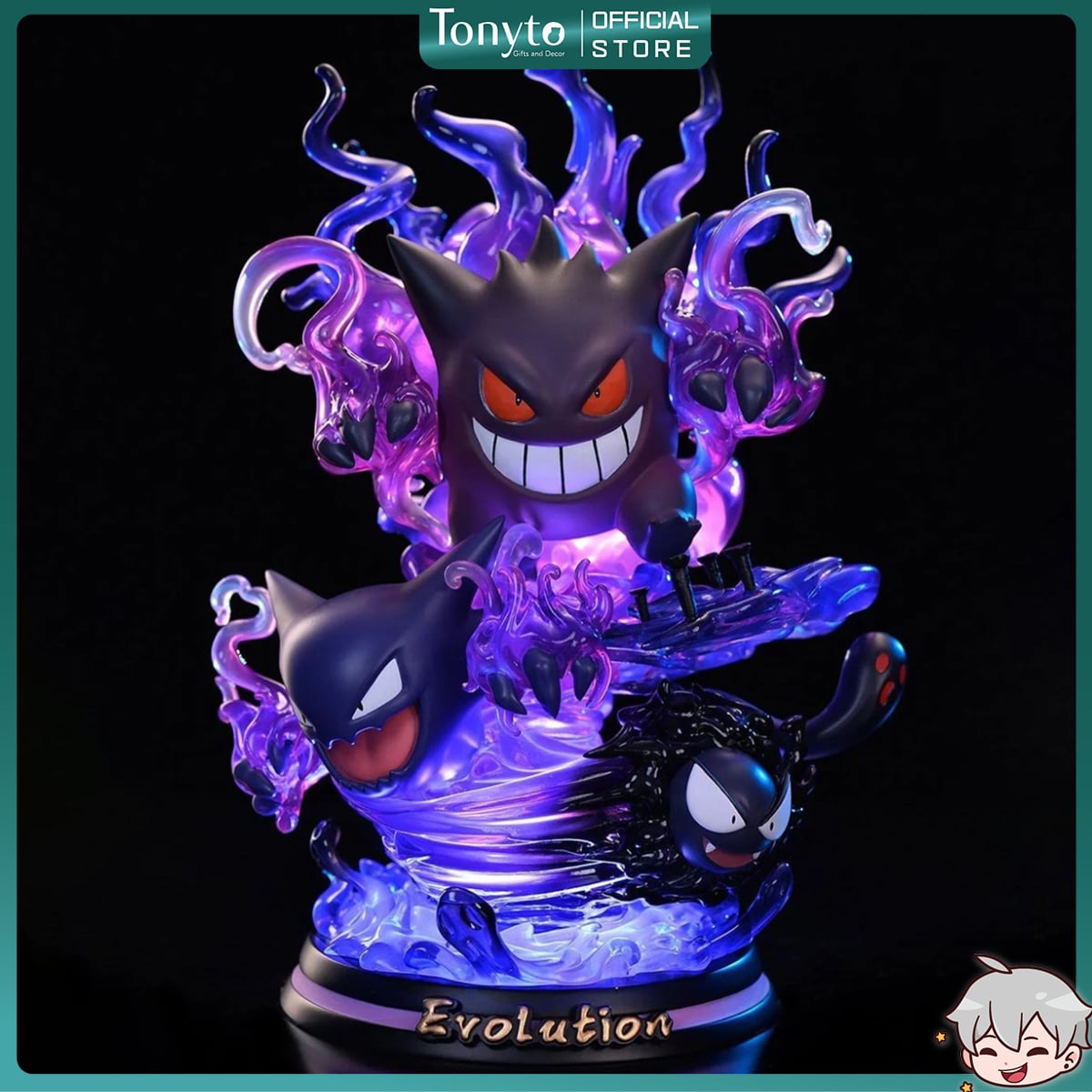  [CÓ LED] Mô Hình Pokemon Gengar Tiến Hóa Các Cấp Cao 25cm Fullbox | Mô Hình Bóng Ma Gengar 