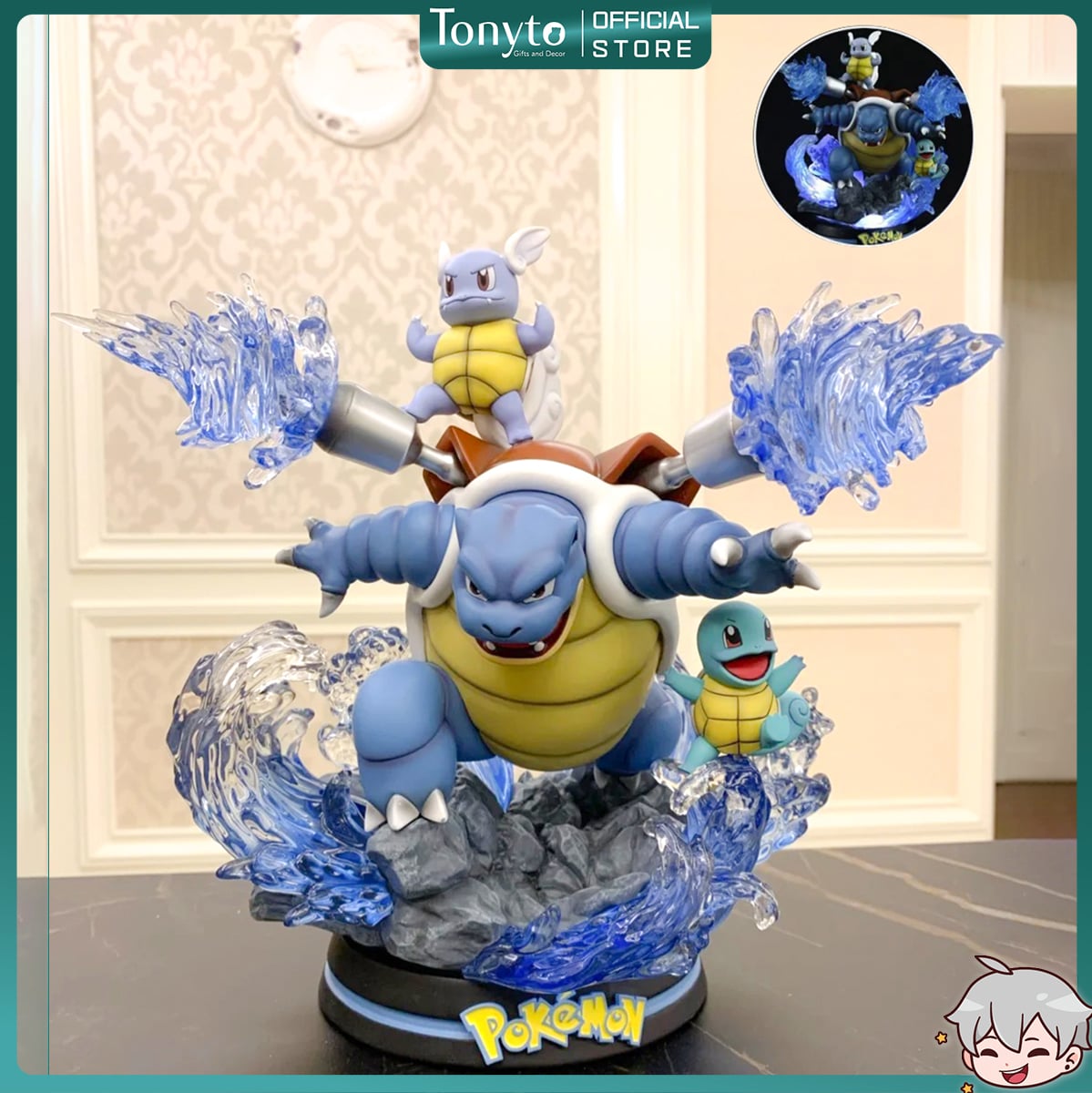  [ĐẾ LED] Mô Hình Rùa Jenny Tiến Hóa Các Cấp Cao 25cm Fullbox | Mô Hình Pokemon 