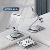  Giá Đỡ Điện Thoại, Máy Tính Bảng Xoay 360 Độ Bằng Hộp Kim Nhôm, Chống Trượt, Chịu Nặng Đến 5kg 