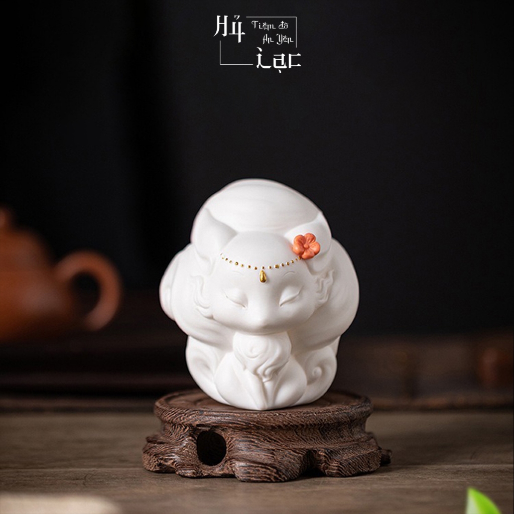  Tượng Cửu Vĩ Hồ Gốm Sứ Màu Trắng Mang Lại May Mắn, Sức Khỏe, Tình Duyên 