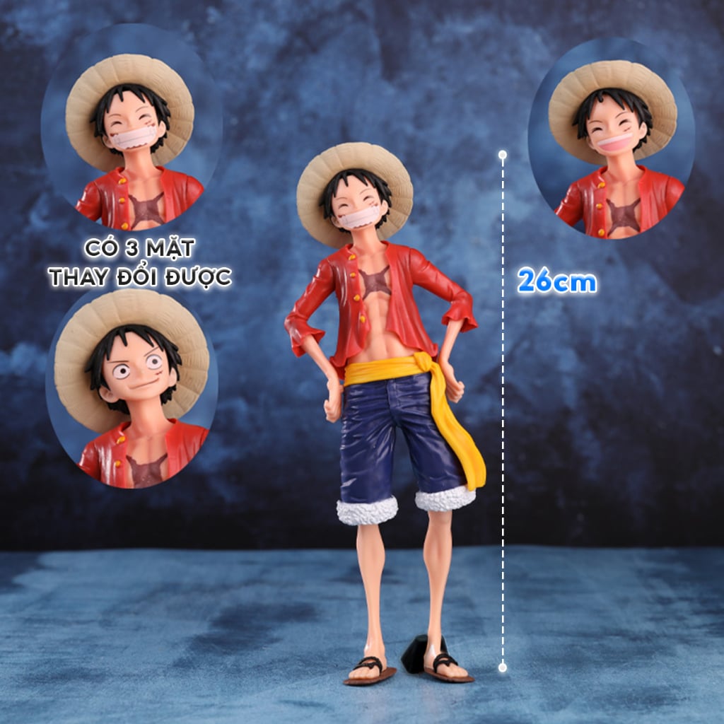  Mô Hình Luffy Dáng Đứng, Có 3 Mặt Thay Thế Được Cao 28cm - Mô Hình One Piece FullBox 