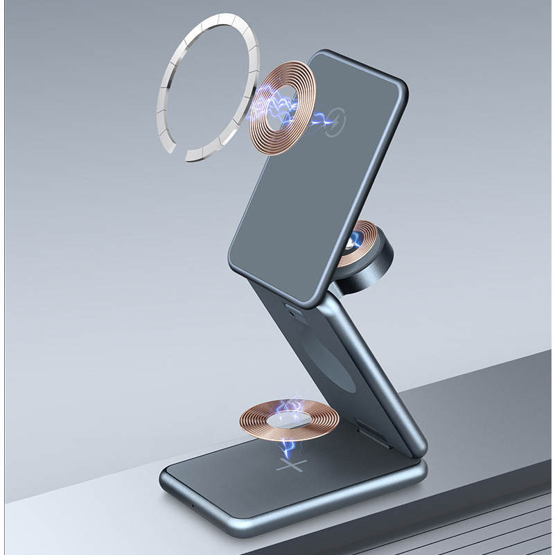  Đế Sạc Nhanh Không Dây 15W 3in1 Có Nam Châm Cho iPhone, Apple Watch, Airpod, Các Dòng Hỗ Trợ Sạc Không Dây 