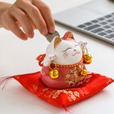  Mèo Thần Tài Maneki-Neko Mini Cầm Chuông Gió Để Bàn Làm Việc Mang Lại May Mắn, Tài Lộc 