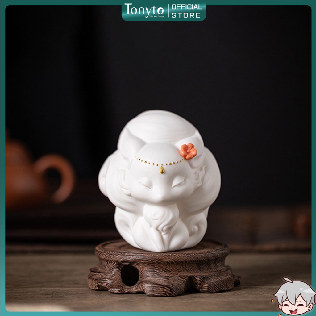  Tượng Cửu Vĩ Hồ Gốm Sứ Màu Trắng Mang Lại May Mắn, Sức Khỏe, Tình Duyên 