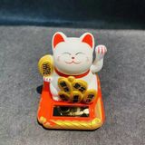  Mèo Thần Tài Vẫy Tay Dùng Năng Lượng Mặt Trời - Mang Lại May Mắn Tài Lộc Cho Gia Chủ (Trắng) Size 7.5cm 