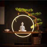 Tượng Phật Thích Ca Ngồi Thiền Dưới Gốc Cây Kèm kệ Đèn Led Decor An Yên 