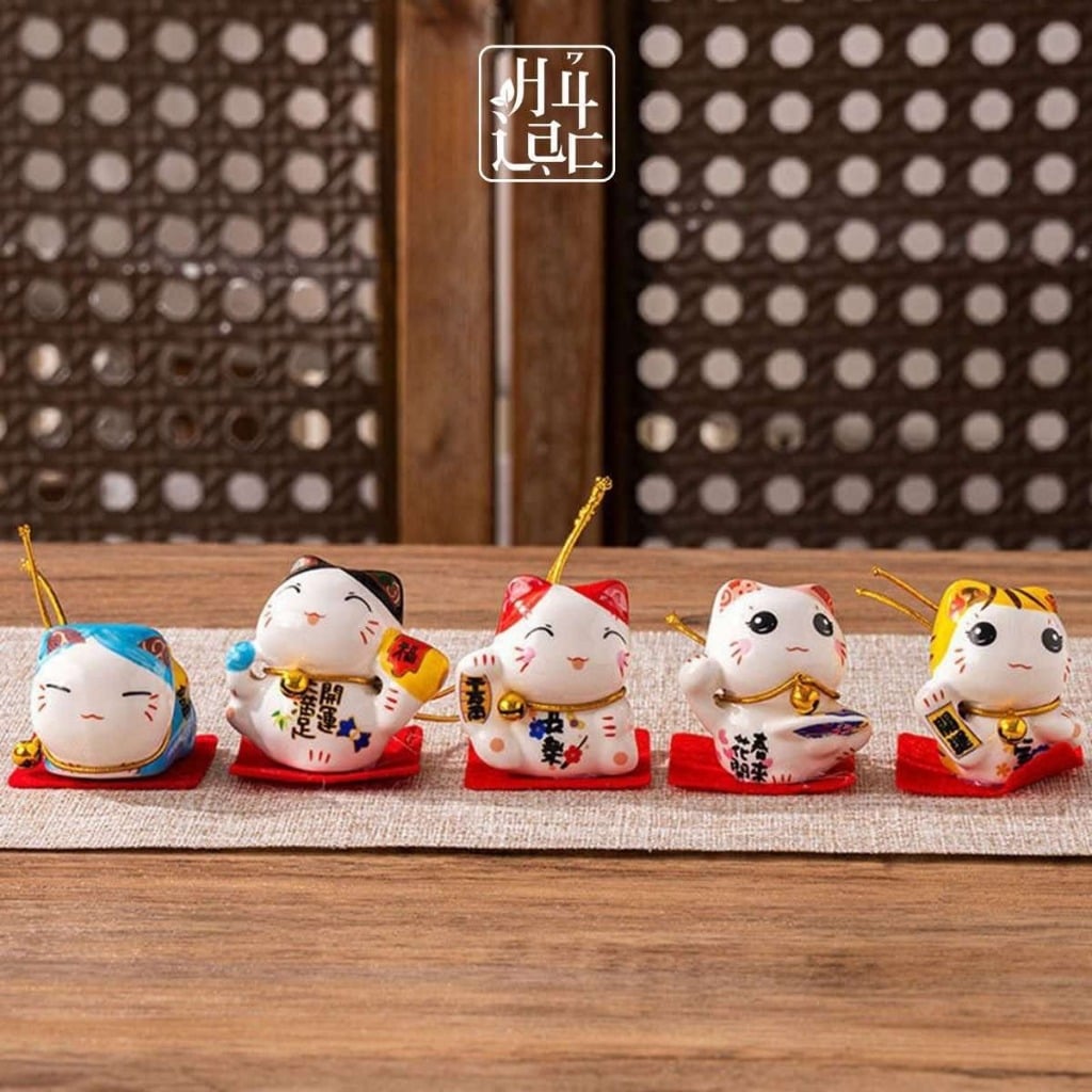  Bộ 5 Tượng Mèo May Mắn Maneki Neko Mang Lại May Mắn, Tài Lộc TH005 