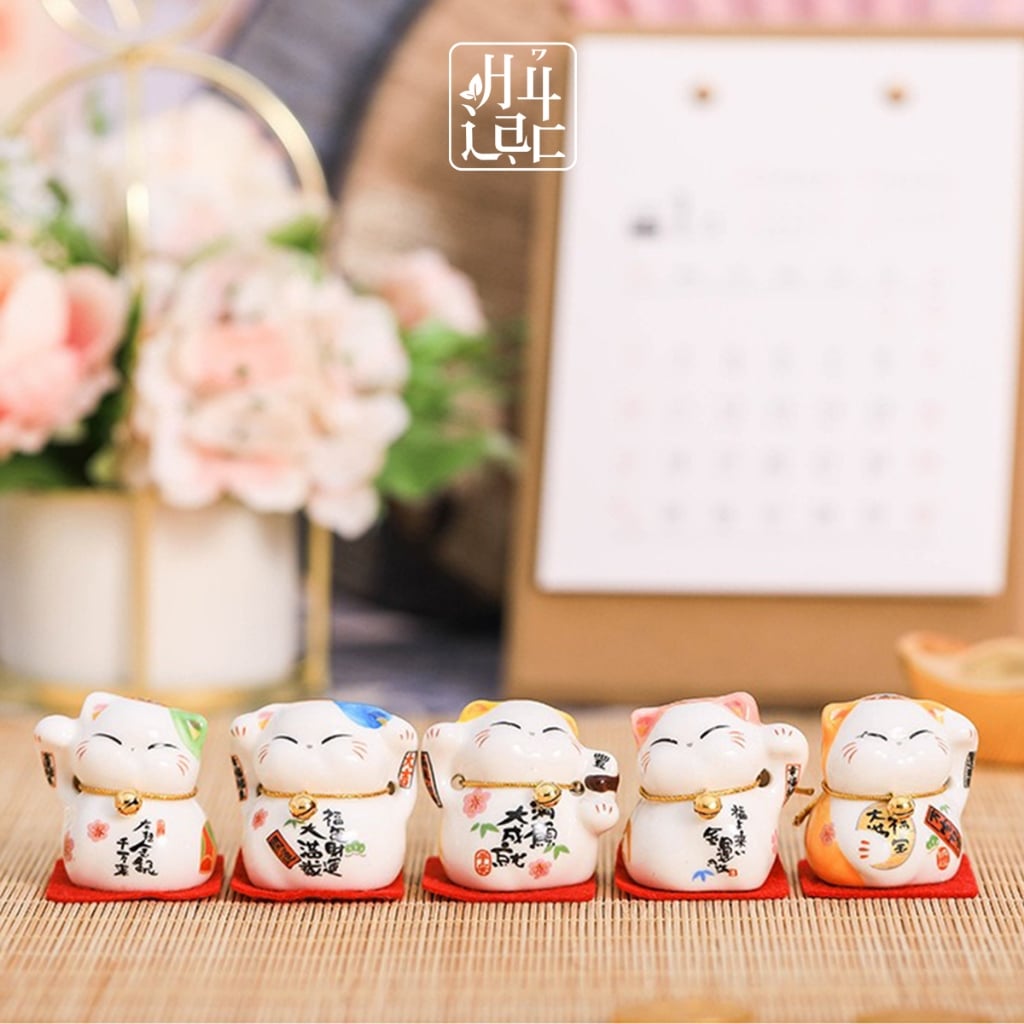  Bộ 5 Tượng Mèo May Mắn Maneki Neko Mang Lại May Mắn, Tài Lộc TH002 