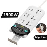  Ổ Cắm Điện Đa Năng Thông Minh 2500W, Chống Giật, 6 Lỗ Cắm Và 3 Cổng Sạc USB, Phích Cắm 2 Chấu 