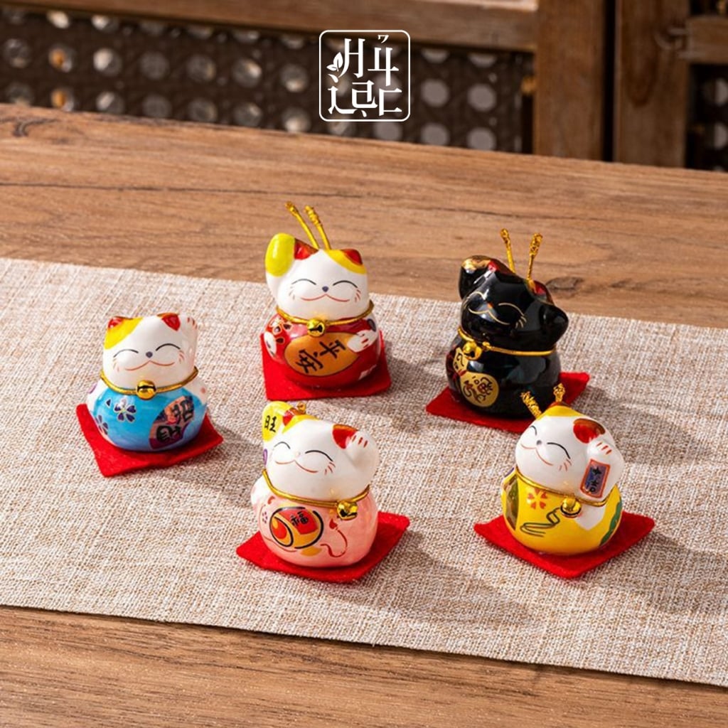  Bộ 5 Tượng Mèo May Mắn Maneki Neko Mang Lại May Mắn, Tài Lộc TH003 
