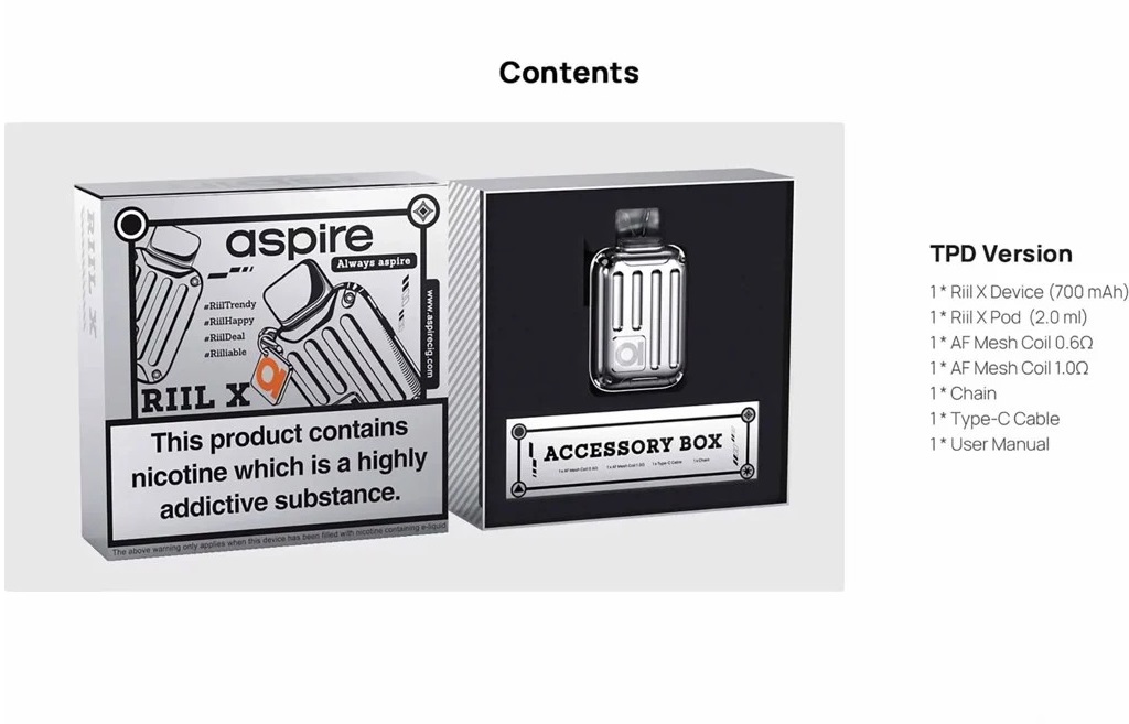 Trong hộp sản phẩm Aspire Rill X bao gồm: