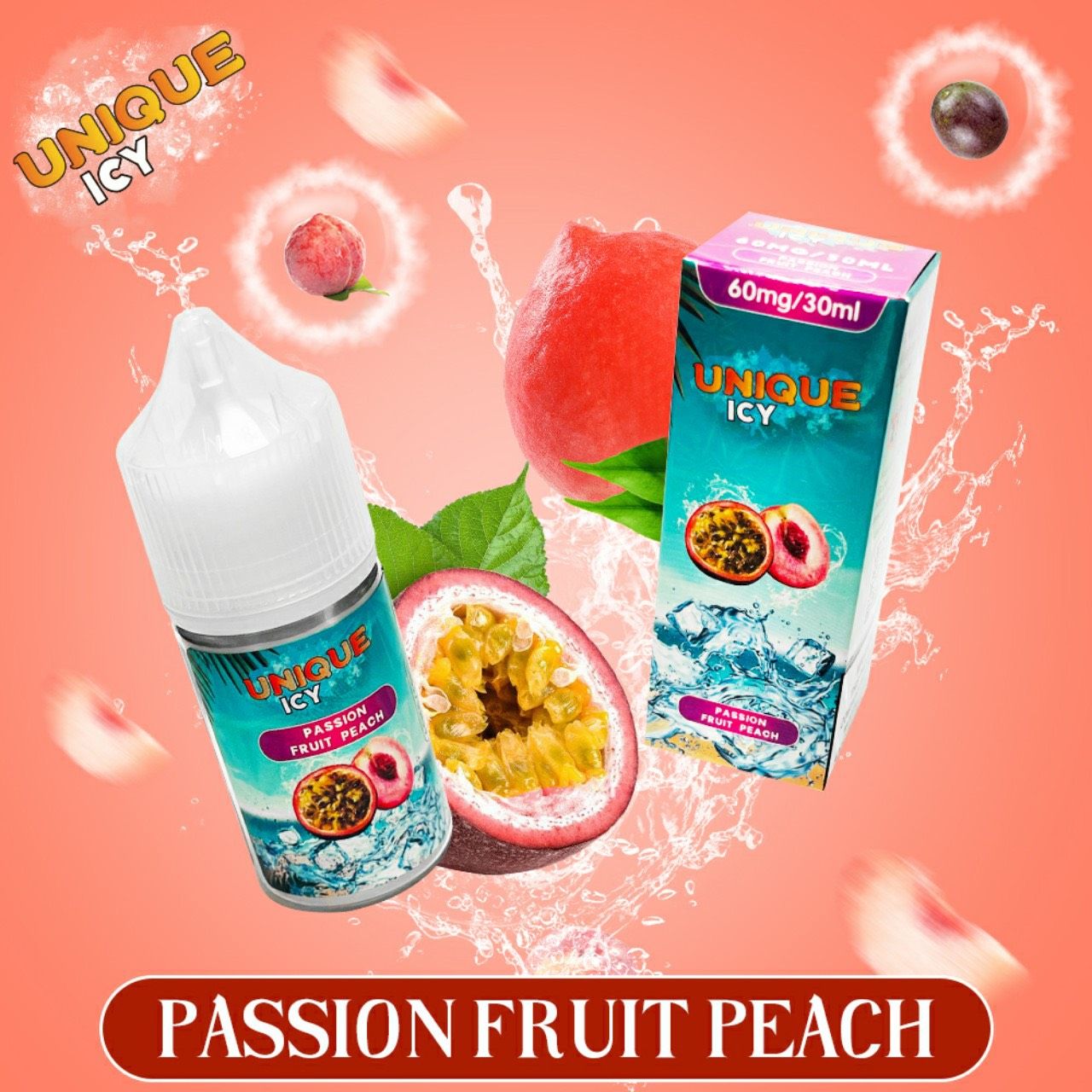  UNIQUE ICY Saltnic Passion Fruit Peach 30ml - Tinh Dầu Pod Vape Chính Hãng 