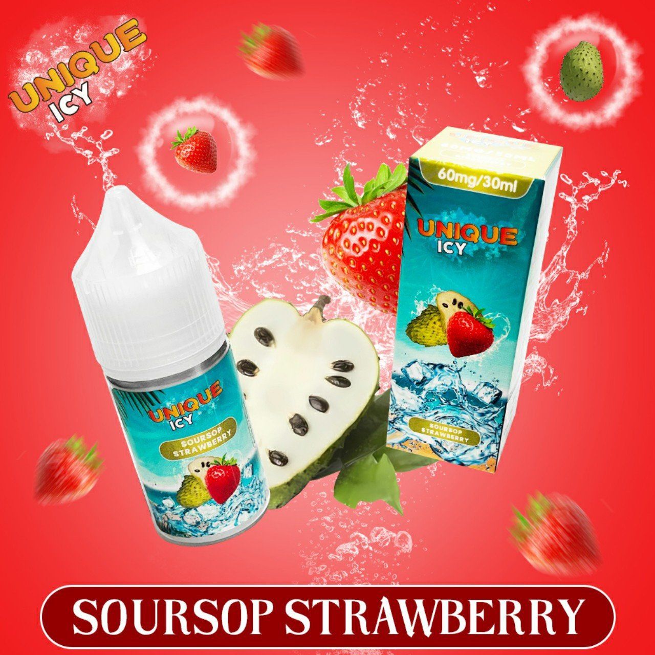  UNIQUE ICY Saltnic Soursop Strawberry 30ml - Tinh Dầu Pod Vape Chính Hãng 