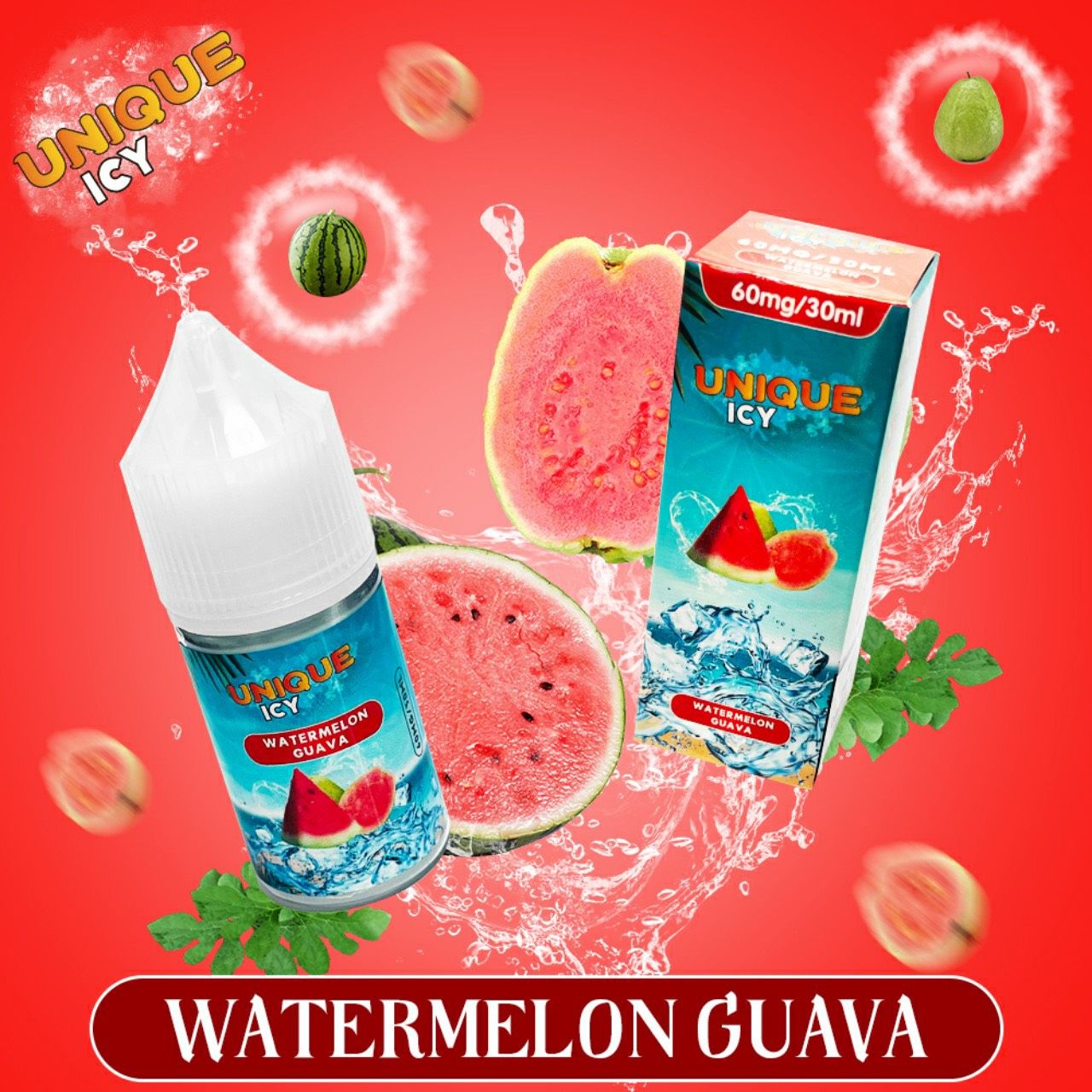  UNIQUE ICY Saltnic Watermelon Guava 30ml - Tinh Dầu Pod Vape Chính Hãng 