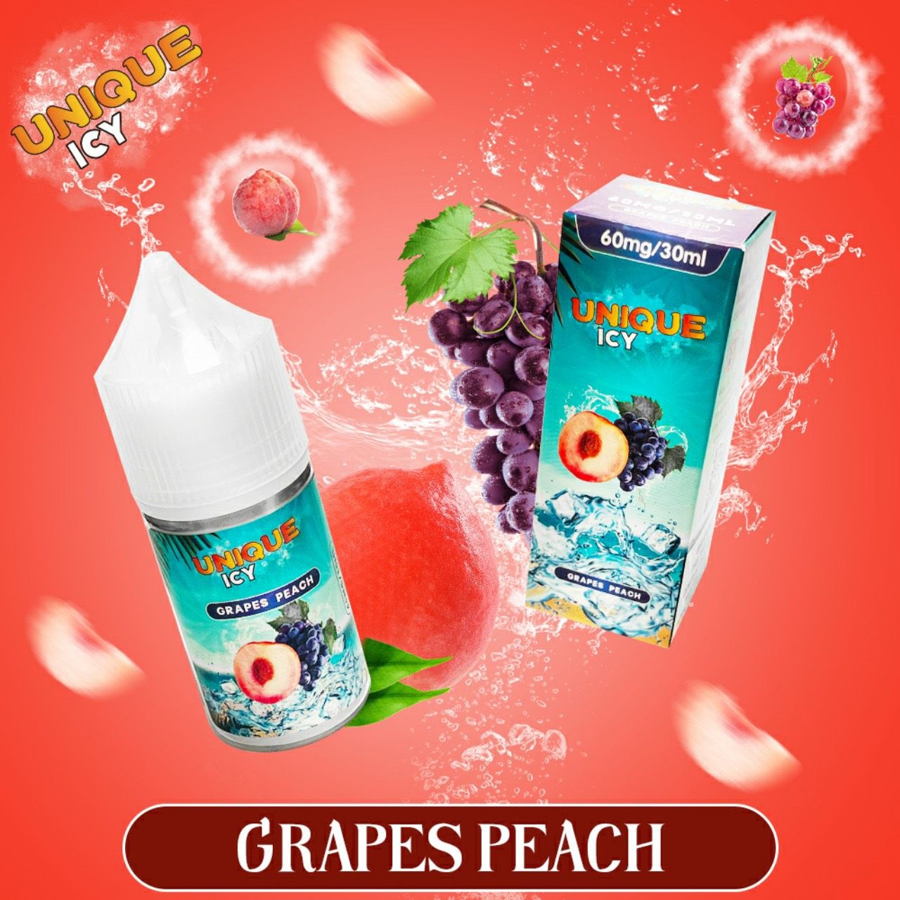  UNIQUE ICY Saltnic Grape Peach 30ml - Tinh Dầu Pod Vape Chính Hãng 
