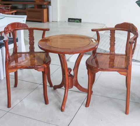 Bàn góc gỗ gõ đỏ-2 ghế: BGD-602