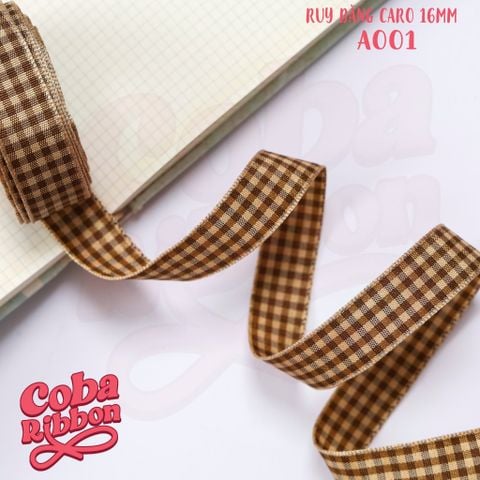  5 mét - Ruy băng hoạ tiết Caro cao cấp cỡ dây 16mm(1.6cm) chất dày dặn, loại 2 mặt 