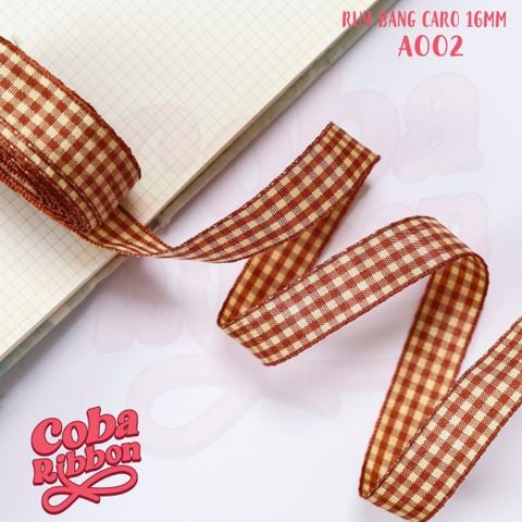  5 mét - Ruy băng hoạ tiết Caro cao cấp cỡ dây 16mm(1.6cm) chất dày dặn, loại 2 mặt 