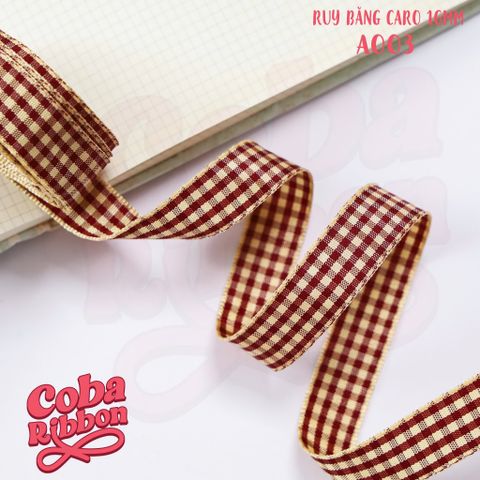  5 mét - Ruy băng hoạ tiết Caro cao cấp cỡ dây 16mm(1.6cm) chất dày dặn, loại 2 mặt 