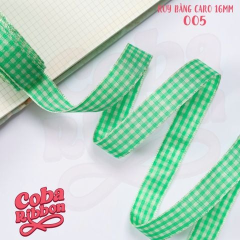  5 mét - Ruy băng hoạ tiết Caro cao cấp cỡ dây 16mm(1.6cm) chất dày dặn, loại 2 mặt 