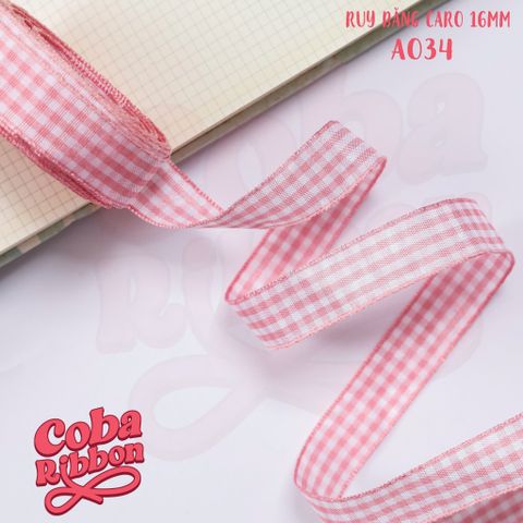  5 mét - Ruy băng hoạ tiết Caro cao cấp cỡ dây 16mm(1.6cm) chất dày dặn, loại 2 mặt 