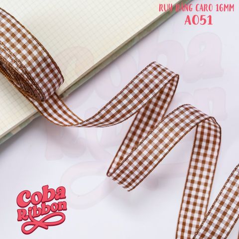  5 mét - Ruy băng hoạ tiết Caro cao cấp cỡ dây 16mm(1.6cm) chất dày dặn, loại 2 mặt 