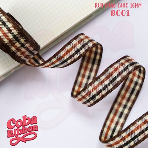  5 mét - Ruy băng hoạ tiết Caro cao cấp cỡ dây 16mm(1.6cm) chất dày dặn, loại 2 mặt 