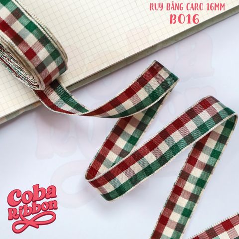  5 mét - Ruy băng hoạ tiết Caro cao cấp cỡ dây 16mm(1.6cm) chất dày dặn, loại 2 mặt 