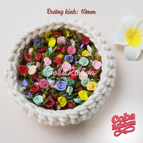  Set 50 hoa ruy băng satin loại có lá (màu theo từng đợt hàng) 