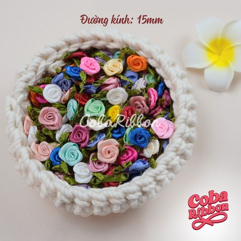  Set 50 hoa ruy băng satin loại có lá (màu theo từng đợt hàng) 
