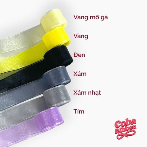  Ruy băng voan nhũ ánh kim lấp lánh nhiều màu, cỡ 25mm & 38mm - Set 5 mét 