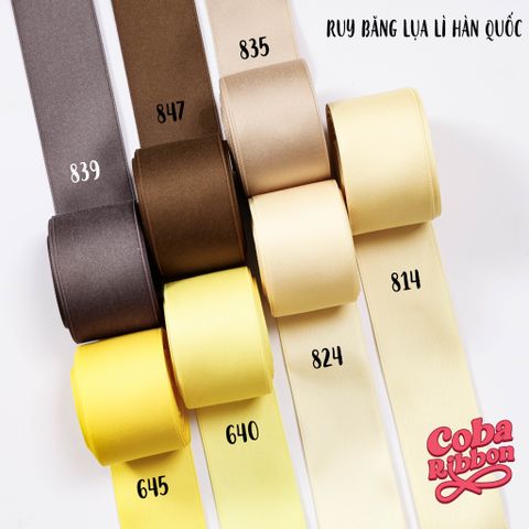  5 mét - Ruy băng lụa nhám lì Hàn Quốc 2 mặt dày dặn (Tone Vàng Nâu) 