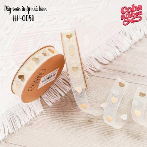  1 cuộn 9 mét - Ruy băng voan ép kim hoạ tiết cao cấp, bản rộng từ 1.6cm đến 1.9cm. 