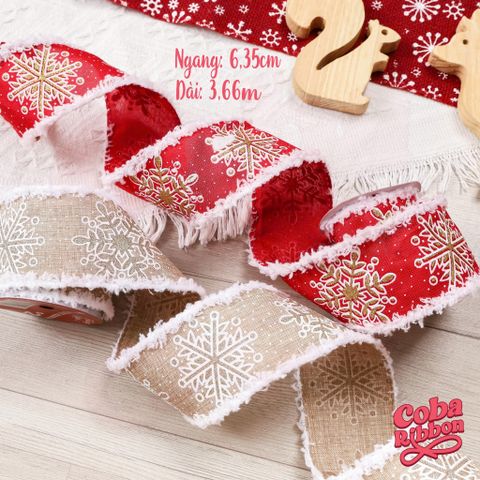  1 Cuộn - Ruy băng trang trí Giáng sinh, Noel, Xmas, Christmas, hoạ tiết bông tuyết 