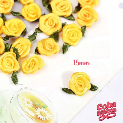  Túi 50 cái - Hoa hồng mini bằng vải satin, loại CÓ LÁ cỡ 15mm - 17 màu 