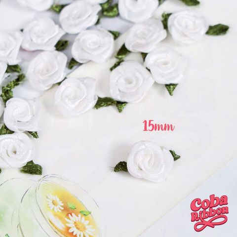  Túi 50 cái - Hoa hồng mini bằng vải satin, loại CÓ LÁ cỡ 15mm - 17 màu 