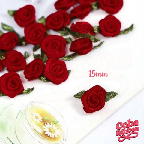  Túi 50 cái - Hoa hồng mini bằng vải satin, loại CÓ LÁ cỡ 15mm - 17 màu 